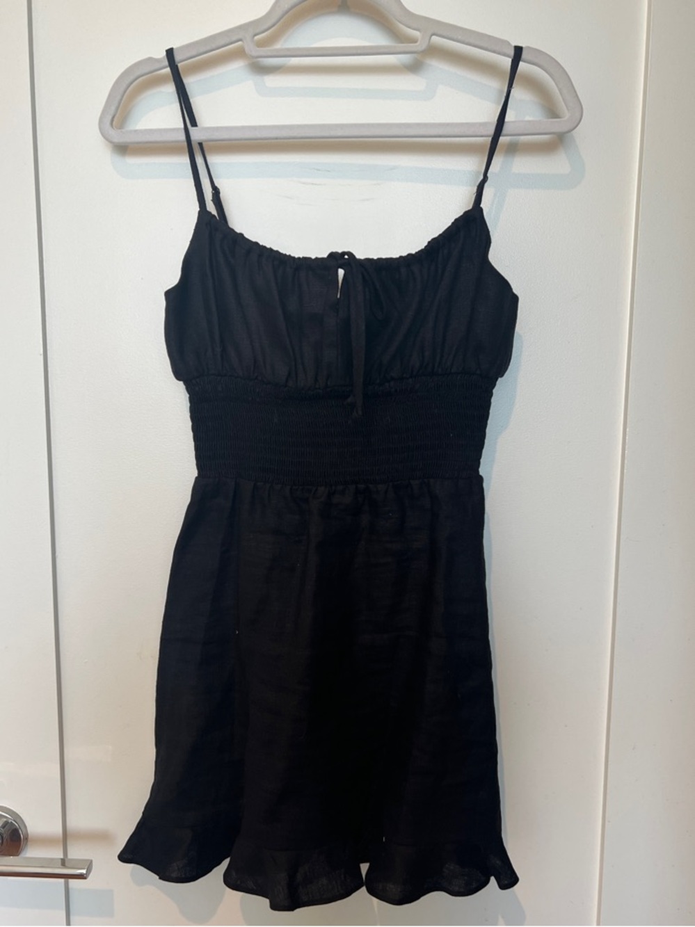Black Smocked Waist Spaghetti Strap Mini Dress
